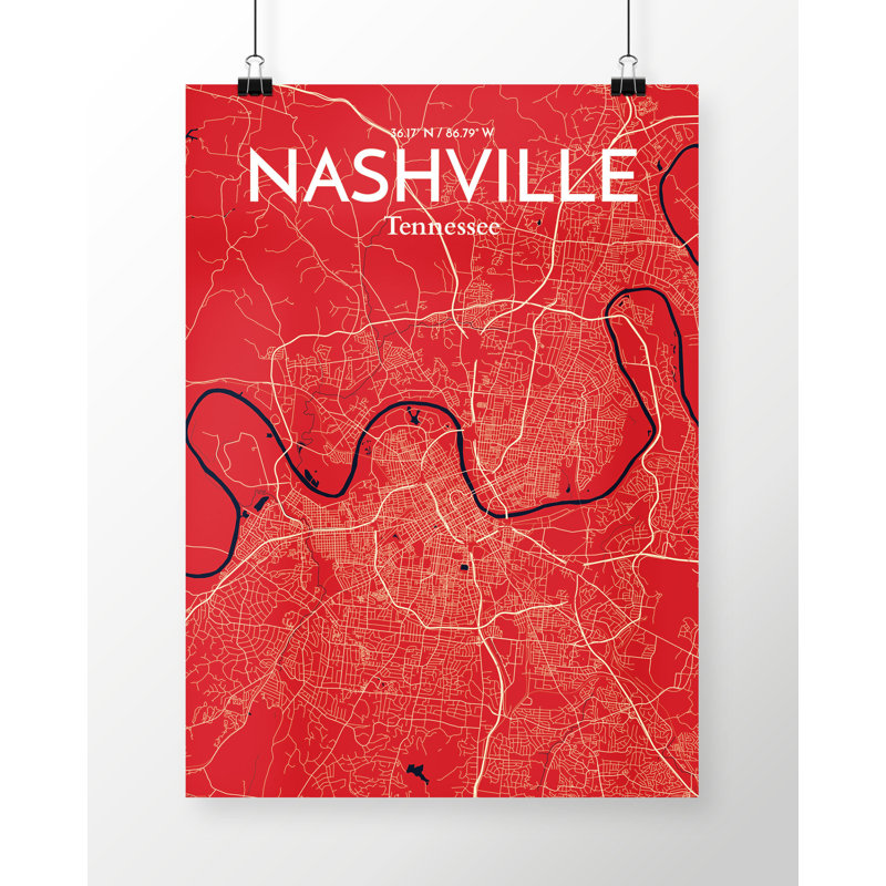 Nashville City Map - No Frame Print, 61cm H x 45.7cm W x 0.13cm D