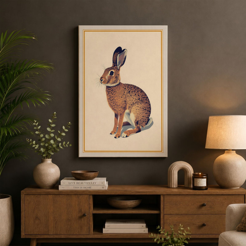 Brown Hare in Profile Botanical - Wrapped Canvas, 30x20 - 76.2 x 50.8 cm, Terracotta Border