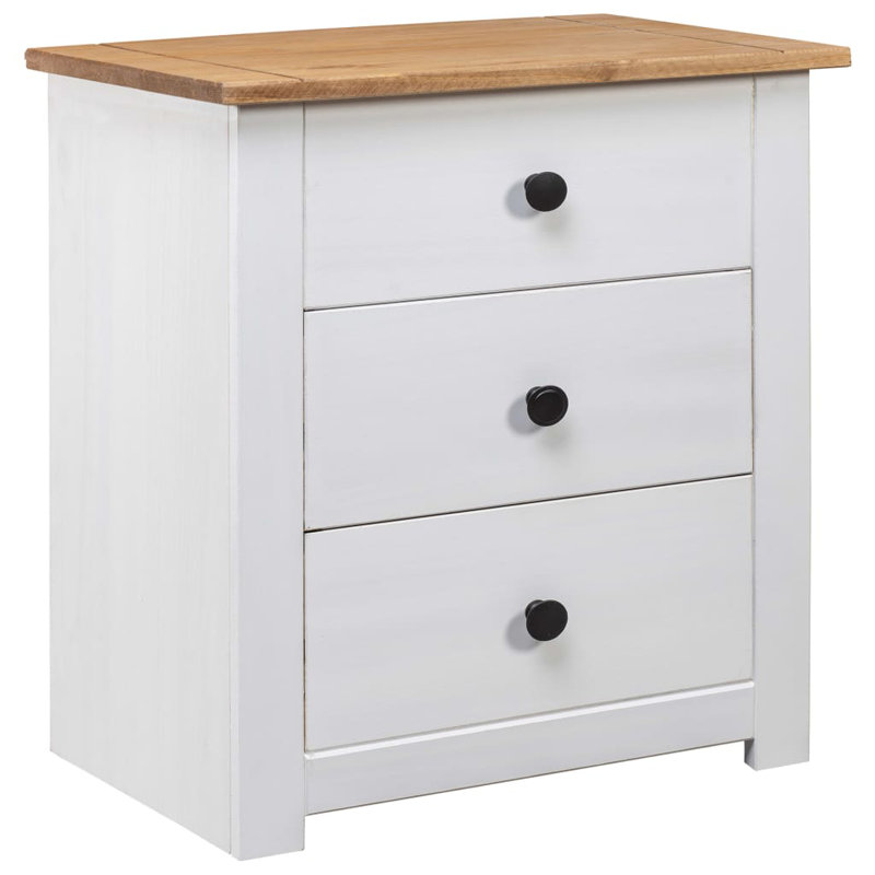 Macias 46cm W Solid Wood Bedside Table, White/Brown