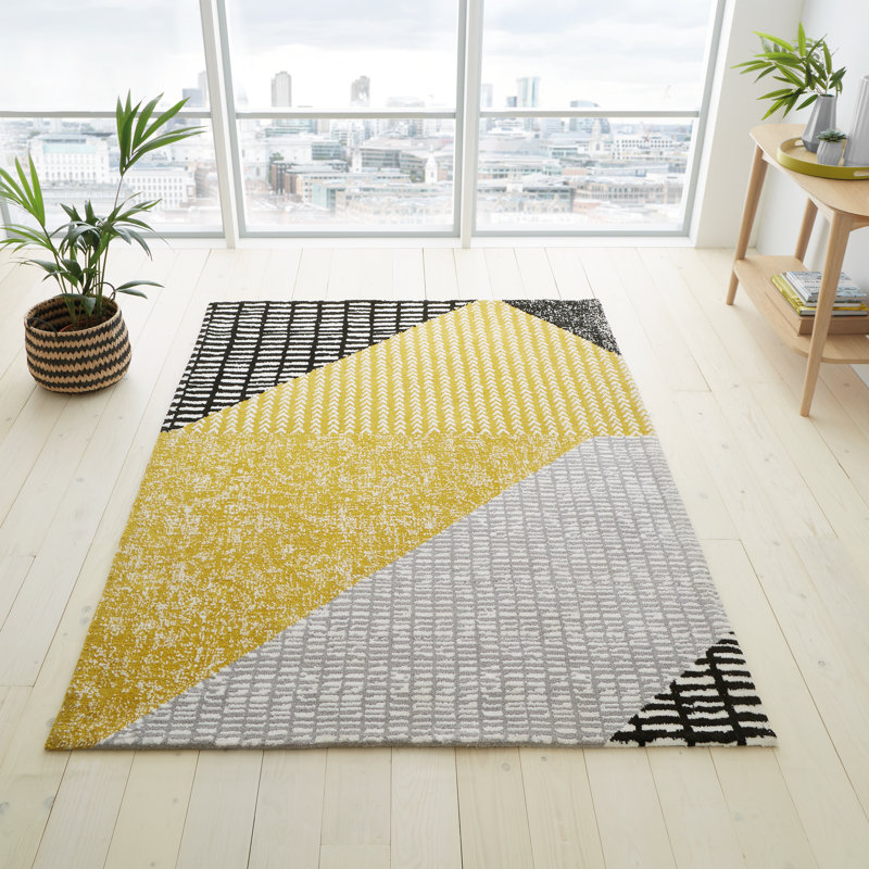 Larsson Geo Machine Woven Yellow/White/Black Rug, Rectangle 160 x 230cm