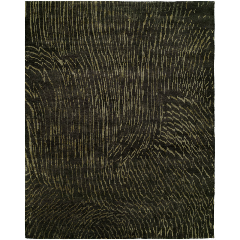 Coburn Wool Abstract Area Rug in Black, Rectangle 9' x 12'