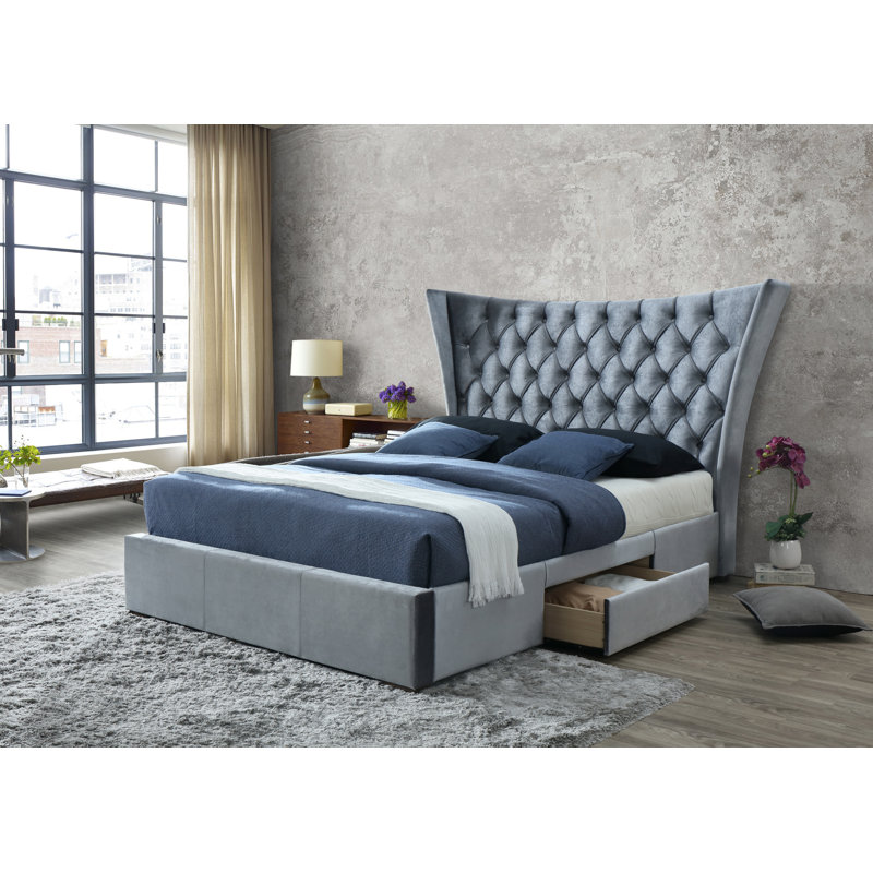 Savion Upholstered Linen Bed, Kingsize (5'), Silver