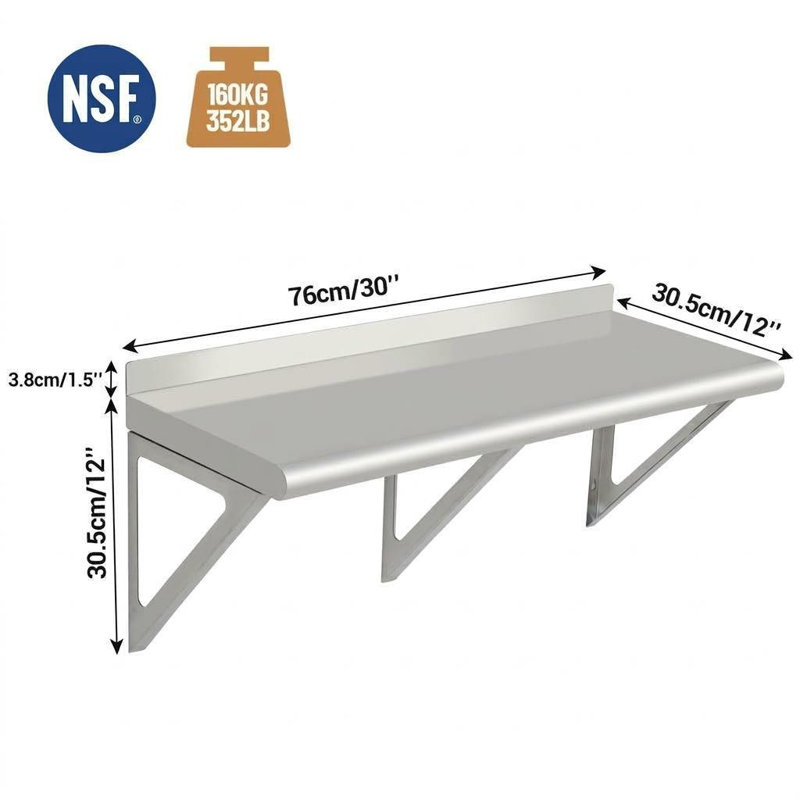 30" x 12" x 12" Commercial Stainless Steel Shelf – Heavy-Duty Storage Rack for Kitchen, Clean Room, Restaurant