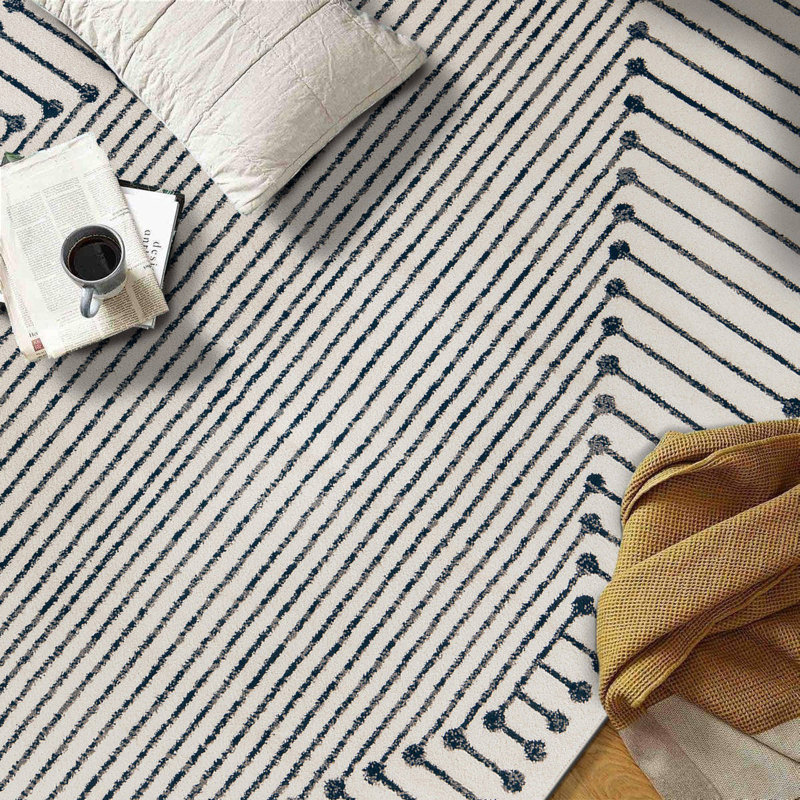 Modern Cream And Black Geometric Area Rug, Rectangle 2'2" x 4'