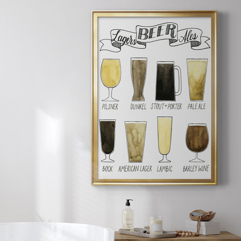 «Beer Information», toile encadrée de qualité supérieure - prête à être accrochée, H 24,5 po x l 18,5 po x P 1 po, Or