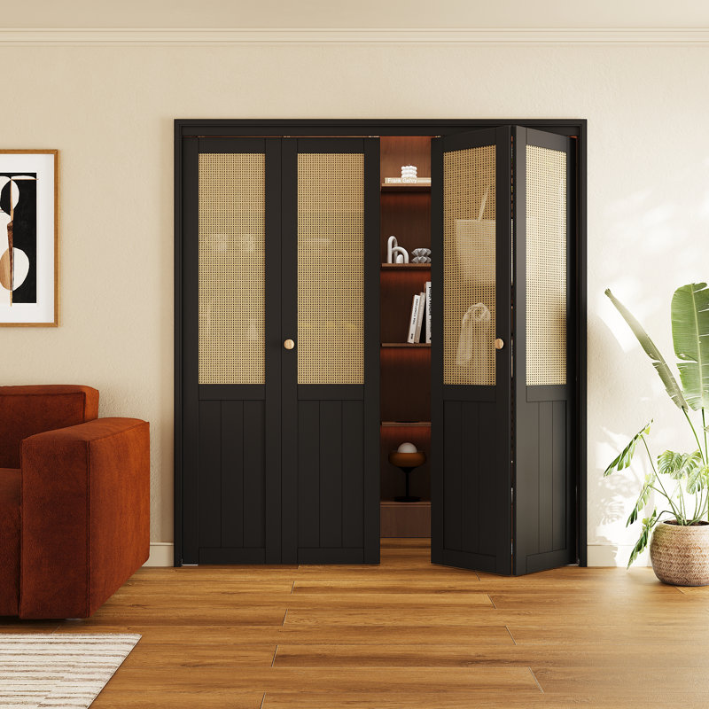 Portes pliantes pliantes 60 po x 80 po en bois manufacturé et imitation rotin, 60" x 80"