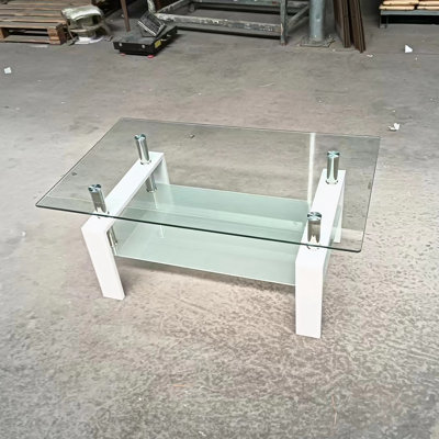 Table basse de salon en verre trempé transparent, 2 couches