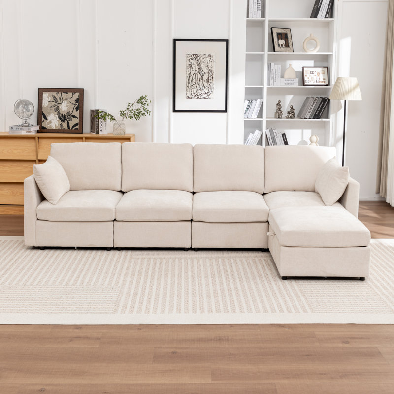 Canapé modulaire rembourré 5 pièces Wilroy, Beige