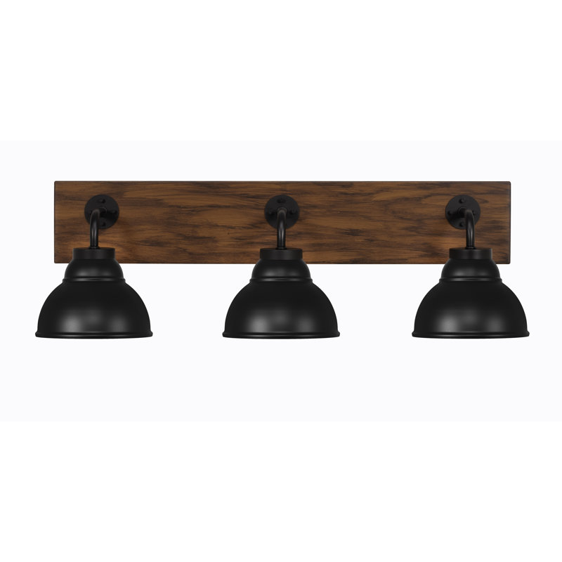 Oxbridge 3 Light Bath Bar - look Metal Finish With 7" Double Bubble Metal Shades, Black, Matte Black/Wood