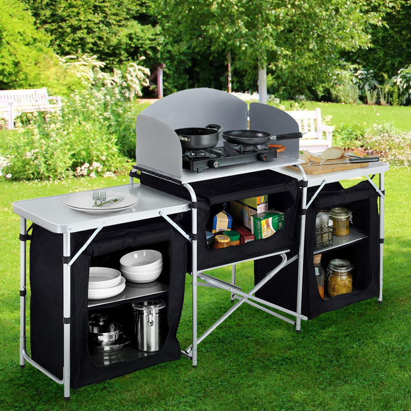 Duro Rectangular Wood Metal Folding Outdoor Camping Table , 175cm cm W 40cm cm D, White/Black