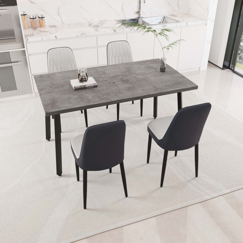 Table de salle à manger extensible rectangulaire pouvant accueillir de 4 à 6 personnes, équipée de 4 chaises de salle à manger rembourrées en tissu polyuréthane, table et chaises de cuisine, avec pieds en métal noir