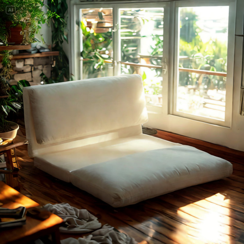 Canapé-lit avec matelas Boneless, H 7,87 po x l 53,14 po x P 100 po, Velours blanc