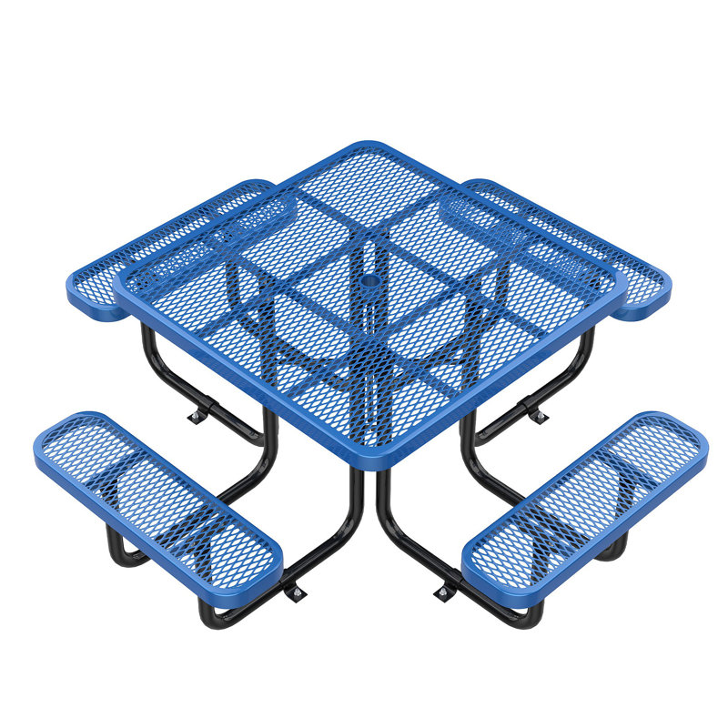 Table de pique-nique carrée 46 po avec trou pour parasol, Bleu