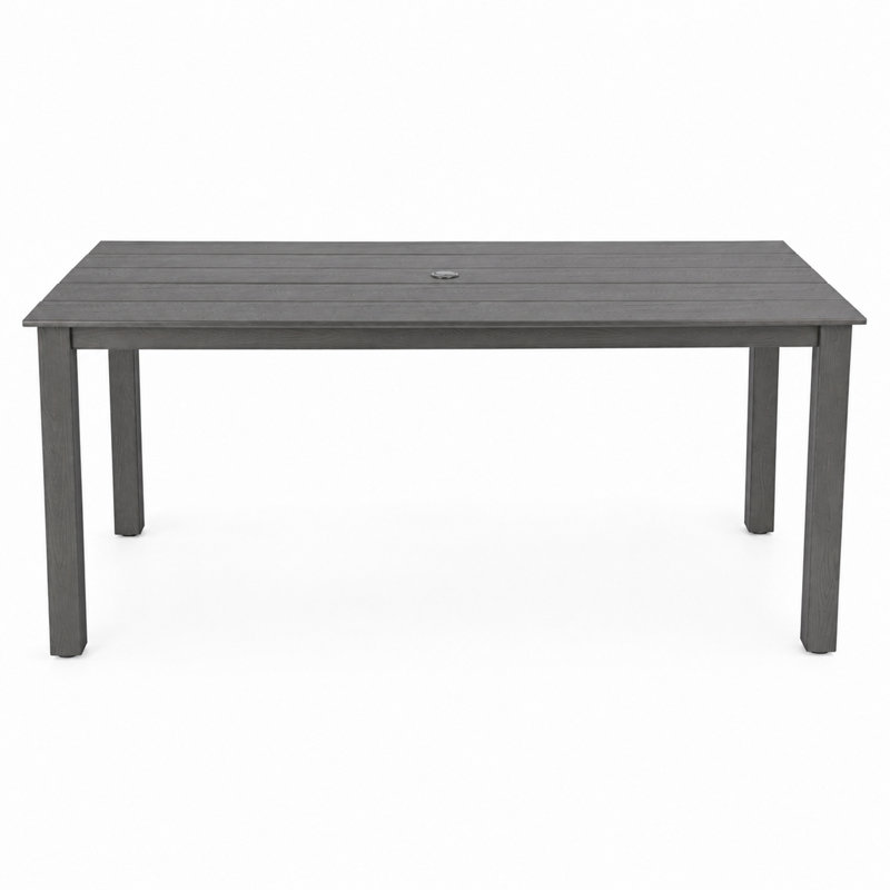 Table de salle à manger d'extérieur résistante aux intempéries de 69 po avec trou de parasol pour patio, jardin, bord de piscine, gris anthracite