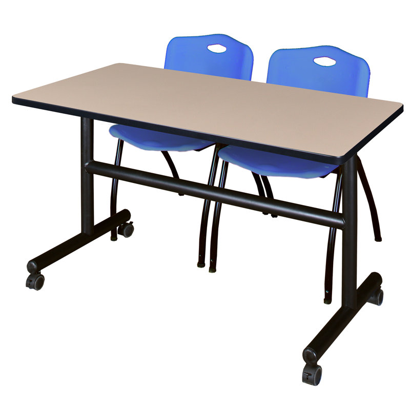 Table gigogne d'appoint Nevjana, 2 chaises empilables, Gris, Bleu, H 29 po x l 72 po x P 30 po
