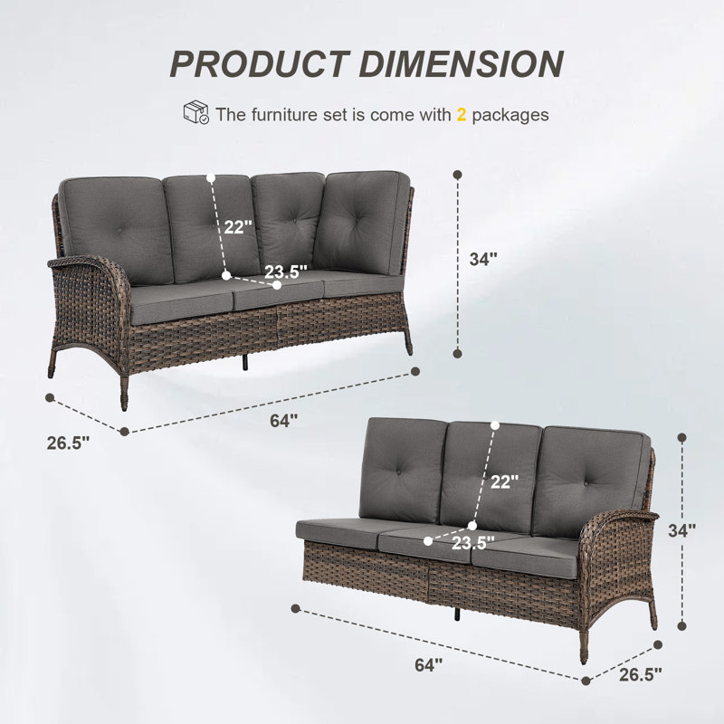  Valierius L-Shaped Outdoor Sectional Sofa Set, PE Wicker Couch With Water-Resistant Olefin Cushions, Gray