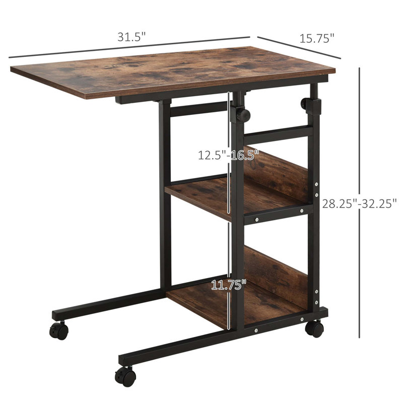 Mobile Rolling Side Table With Multi-Level Storage And Adjustable Height