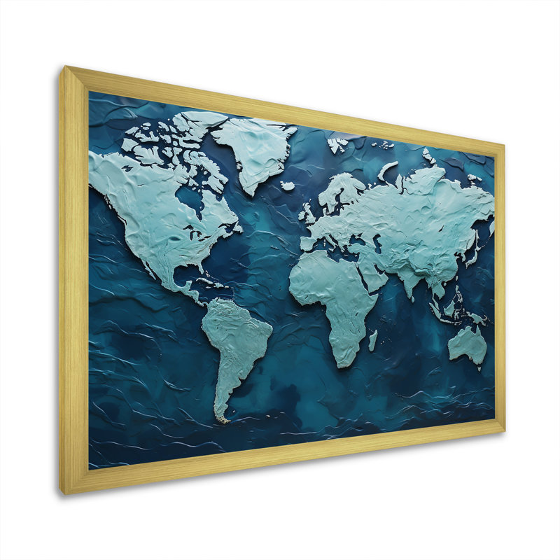«Oceanic Ombre World Map» sur toile, Cadre doré simple, H 24 po x l 32 po x P 1 po
