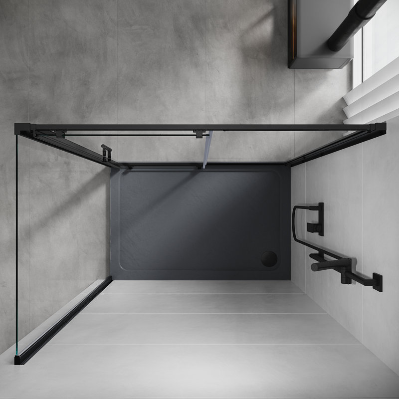 185*100*0.6cm, Safe and Easy-To-Clean Sliding Shower Enclosure with Side Panels, Black