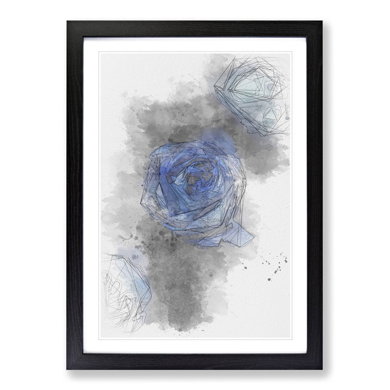 Trio of Blue Roses - Picture Frame Painting Print, 33cm H x 24cm W x 2cm D, Black Framed