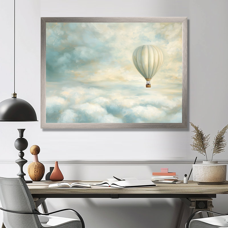 Montgolfière au-dessus des nuages - impression sur toile, H 30 po x l 40 po, Argent argent