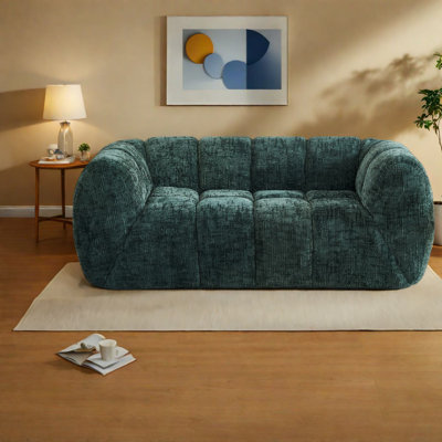 Comfortable Modern Velvet Sofa, Green Chenille Quilted Upholstery, Perfect For Living Rooms And Bedrooms