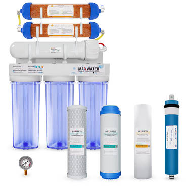 Max Water Système de filtre à eau sous évier UV-RO (osmose inverse) 6  étapes 100 GPD (gallon par jour) + réservoir et robinet