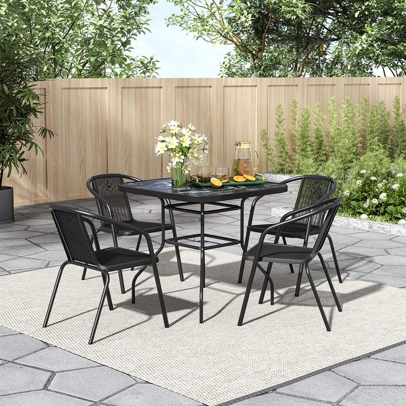 Carrol Square Outdoor Dining Table - 80 cm W 80 cm D, Black/White