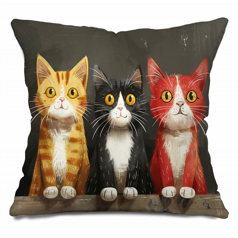 Coussin décoratif Three Cats, H 26 po x l 26 po