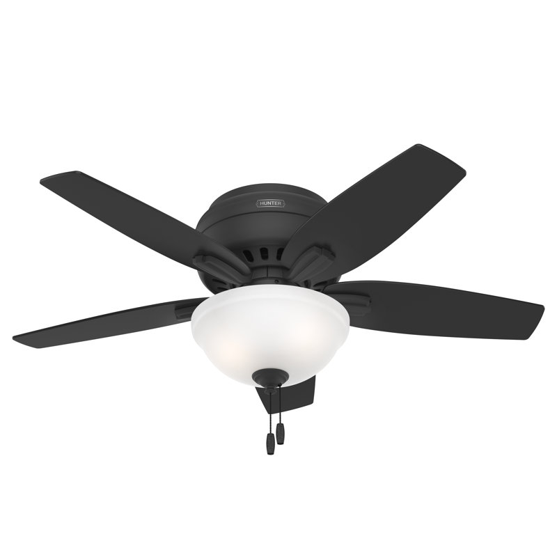 Newsome 42" 5 - Blade Traditional Flush Mount Indoor Ceiling Fan with Lights and Pull Chains, Matte Black