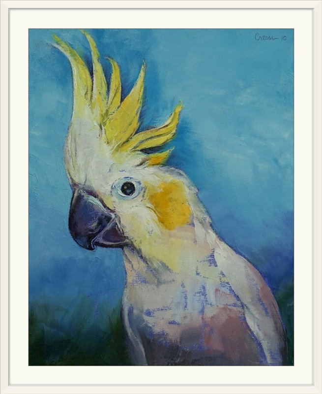 «Wireman Cockatoo» par Michael Creese, reproduction d'art, H 16 po x l 12 po x P 1 po, Cadre blanc