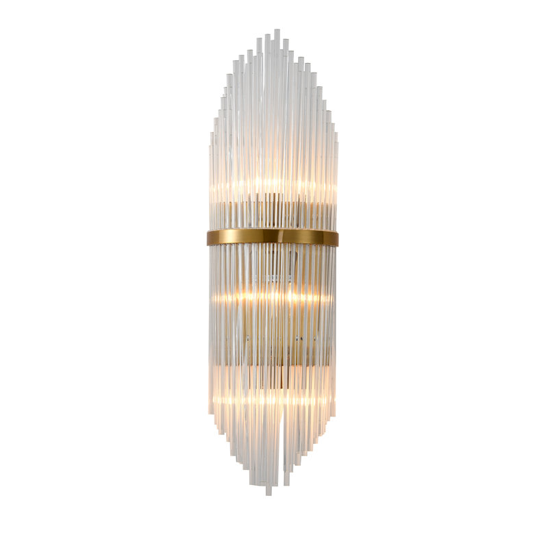 Transitional 2 Light Glass Rod Wall Sconce, Antique Brass