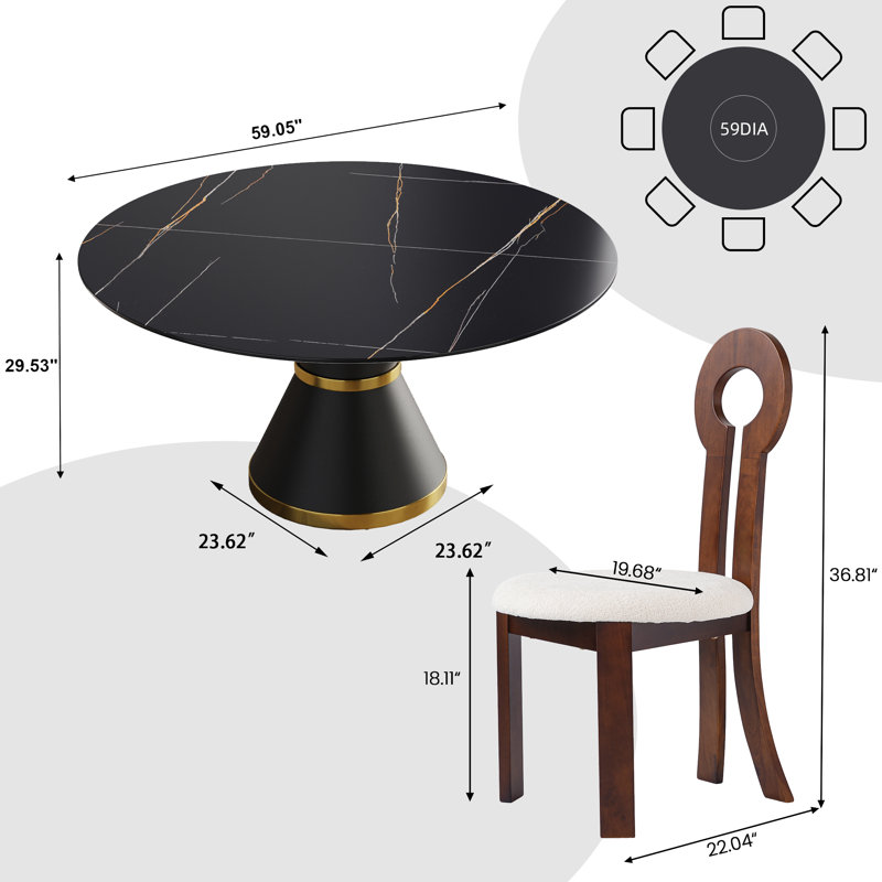 8 Seat Dining Table Set With Modern Key-shaped Dining Chairs, 9-piece Dining Set, Black, Brown