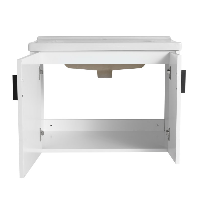Meuble-lavabo simple 27,84 po avec plateau en céramique, Blanc