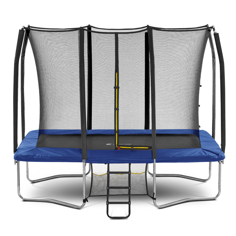 Trampoline de jardin rectangulaire 9 pi x 14 pi avec enceinte sécuritaire, Bleu