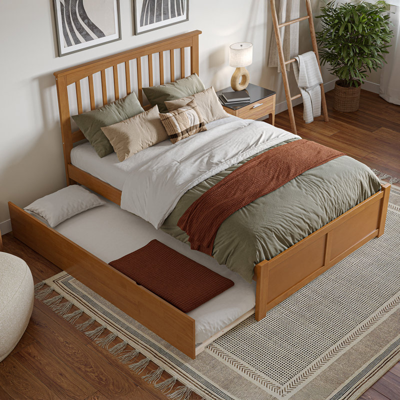 Panneau de lit double en bois massif avec lit gigogne Huntsville par Harper Orchard, Caramel clair