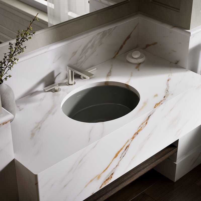 Verticyl Ceramic Oval Undermount Bathroom Sink with Overflow, Thunder Gray