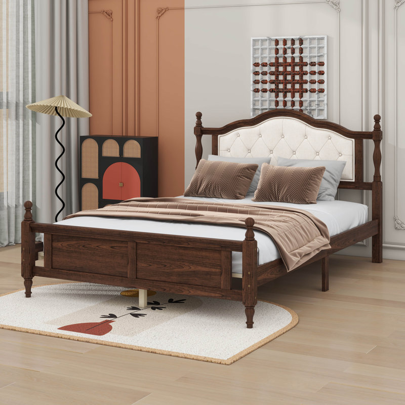 Wood Bed Frame Queen Size, Transitional Platform Bed