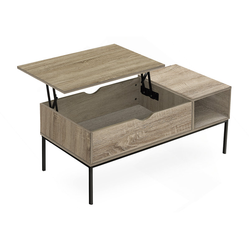 Table basse, L 42 po, rectangulaire, cocktail, plateau relevable, taupe foncé, métal noir, contemporain, moderne, Taupe