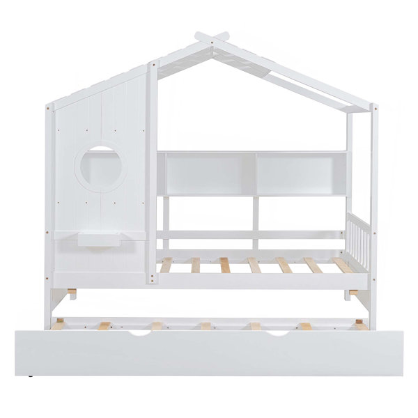 Ebern Designs Wooden House Bed With Trundle,Modern Design For Kids With ...