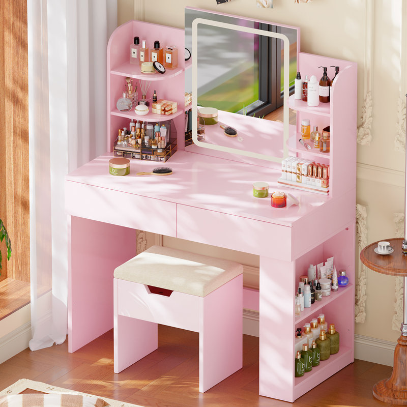 Dressing Table with Mirror, Pink