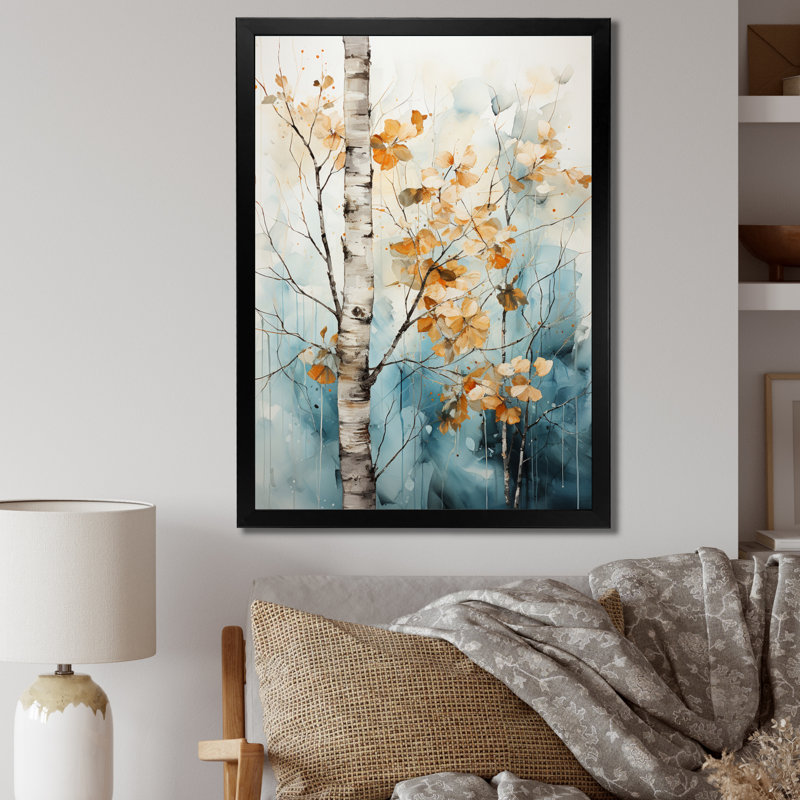 Walde " Birch Woods Whispering Winds VII ", Black Picture Framed, 20" H x 12" W x 1" D