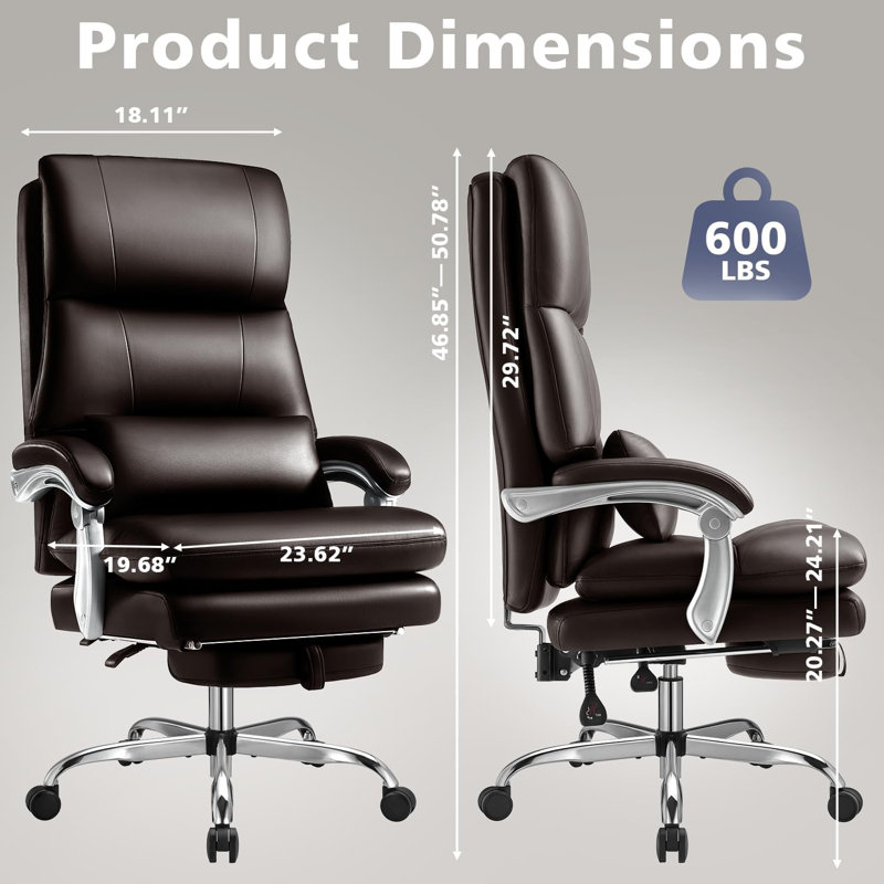 Big and Tall Office Chair with Foot Rest 600lbs, Heavy Duty Executive Office Chair for Heavy People,Comfortable High Back Leather Desk Chair with Thickened Seat Cushions and Backrests