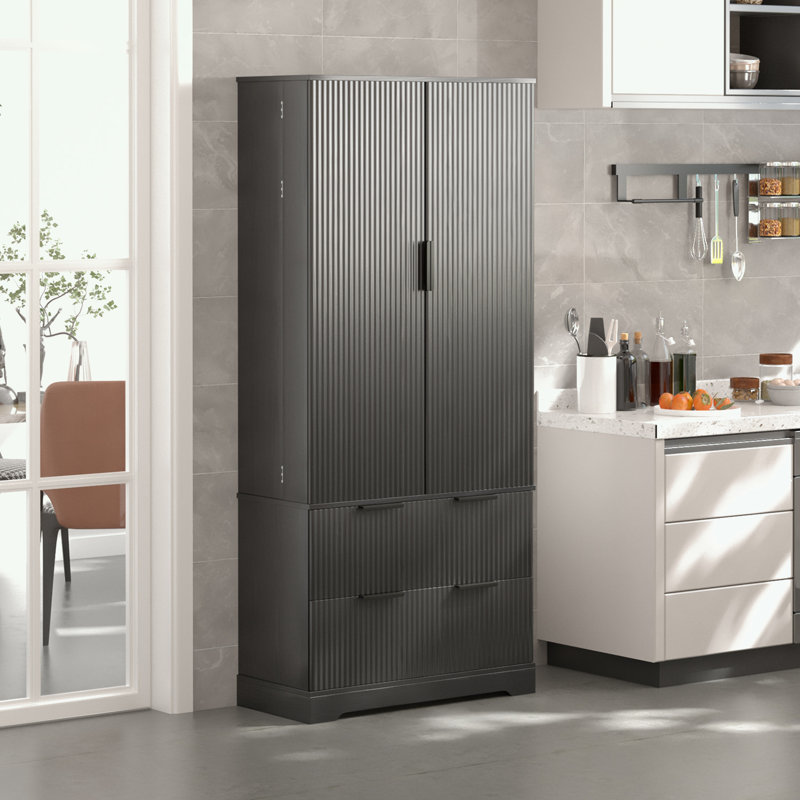 Armoire de cuisine avec 2 grands tiroirs et support à épices à 8 portes, Noir
