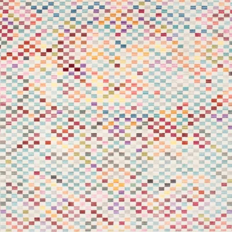 Tapis décoratif bleu clair/rouge à motif géométrique Tolson, Carré 7 pi
