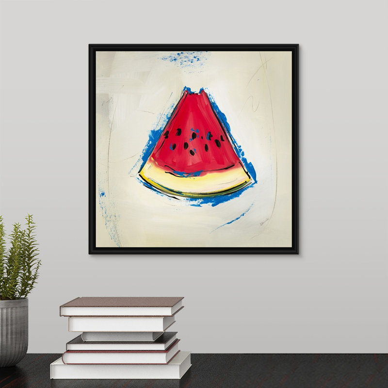 « picnic party v », peinture sur toile, H 13,7 po x l 13,7 po x p 1,75 po, Cadre flottant noir
