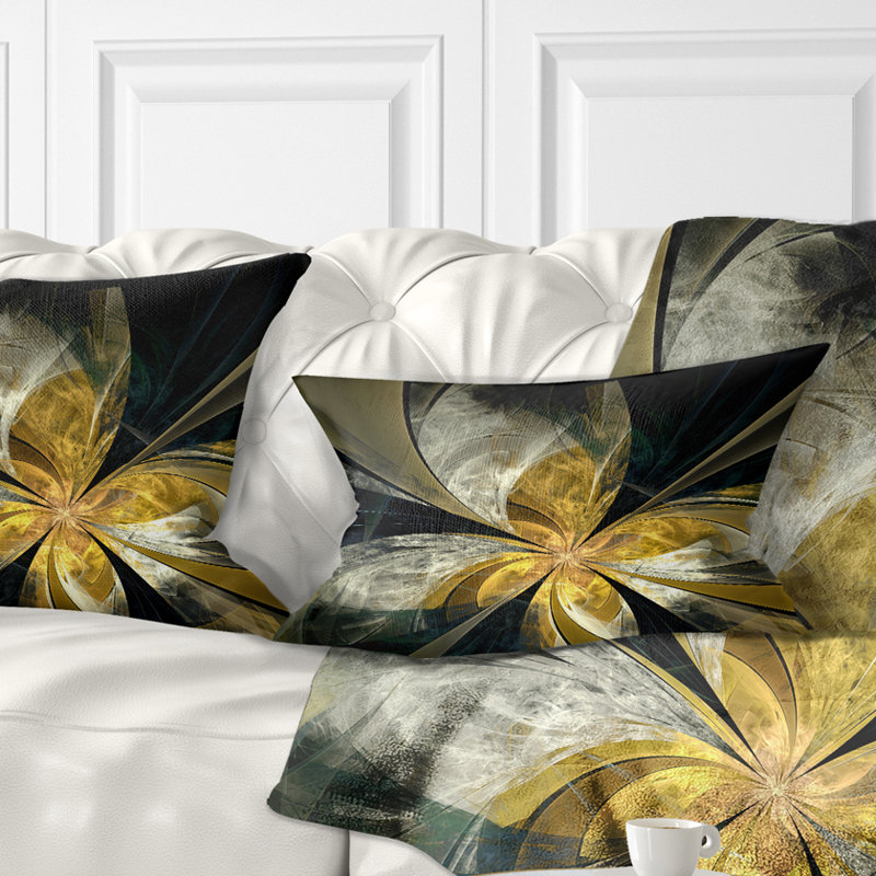 Coussin lombaire en fleur symétrique floral, Doré / Noir