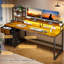 Bureau d'ordinateur en bois manufacturé avec lumières DEL et prises de courant-269661992-269661993