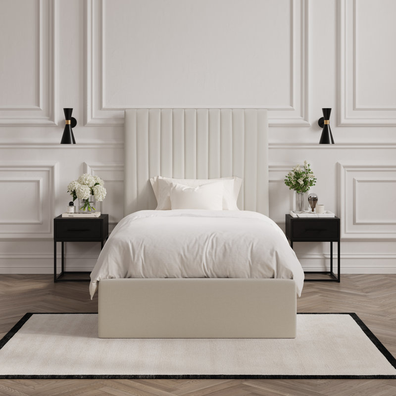 BERLIN TALL UPHOLSTERED OTTOMAN BED, White, Single (3')