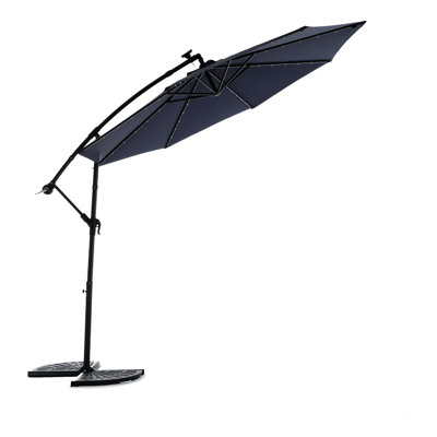 10ft Solar Led Garden Hanging Umbrella - Navy Blue 40 Lights Easily Adjustable Angle Stable Standing 10ft Market For Backyard Blue, Lights, Simple Adjustment, Strong Stability, Build